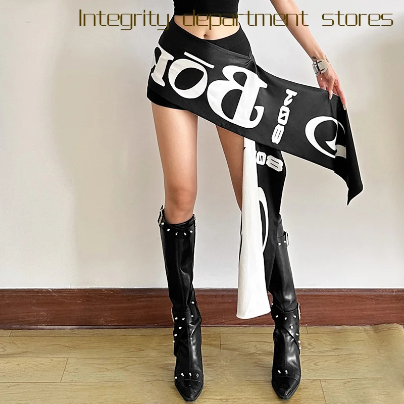 

Sexy Lace Patchwork Slim Fit Dr Bla White Letter Print Asymmetrical Fitn Ocn Polyester Batwing Sle mid Waist