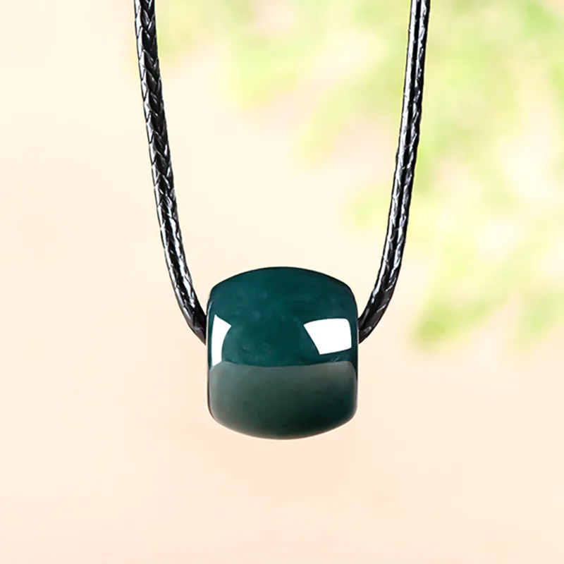 Natural Myanmar Emerald Deep Blue Water Road Connection Bead Pendant Necklace Carved Jadeite Jewelry Amulet Gifts Certificate