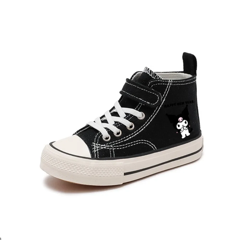 Disney cartoon print sapatos de lona alta para crianças, tênis casual confortável para menino e menina, tênis de lona confortável para crianças, kuromi