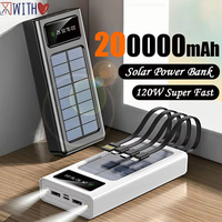 200000mAh Solar Power Bank Large Capacity Mobile Power Fast Charging Battery With Dual USB 4 Cables For iPhone Samsung Xiaomi