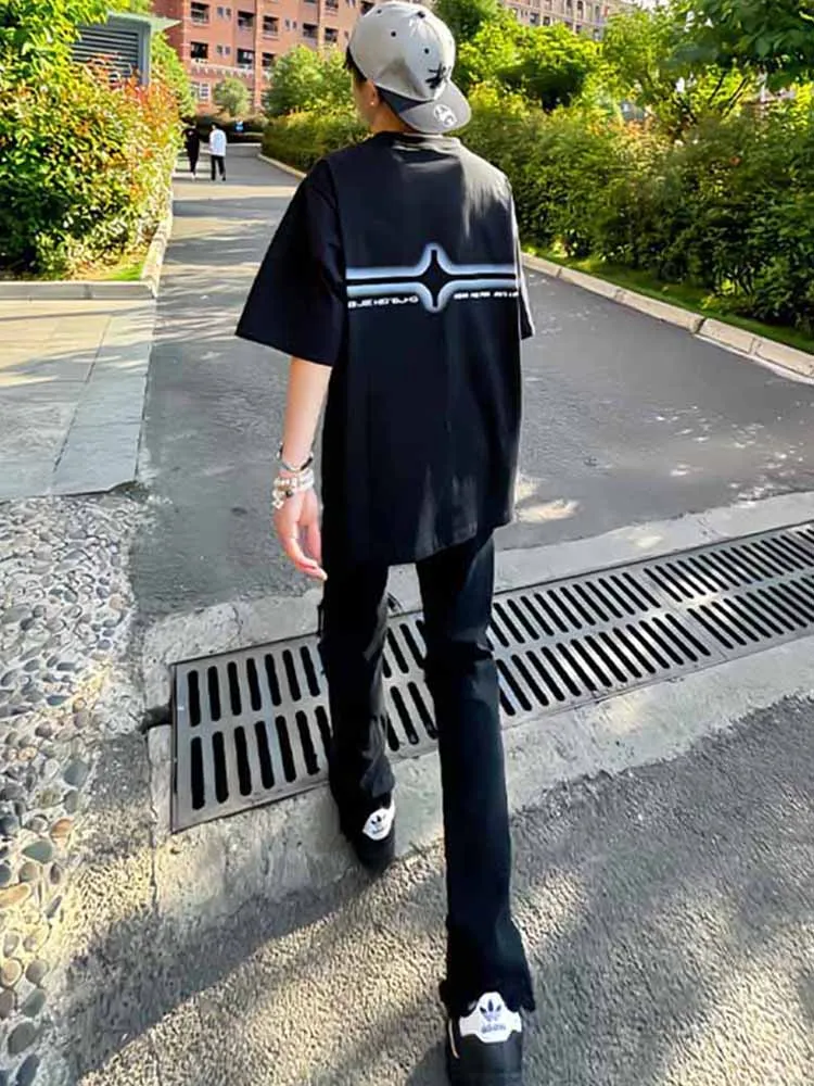 

Bla Elastic Straight Leg Jeans Men's Winter American High Street Sle Trendy Brand Bootcut Pants Youth Faion Cotton Blend