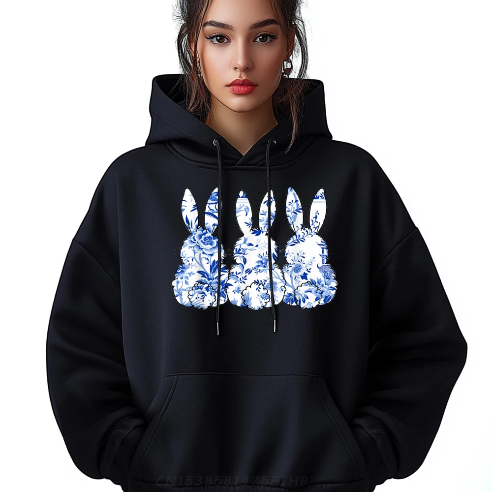 

Cute Adult Sweatshirt Blue And White Porcelain Rabbit Outdoor Sweatshirt O Neck Cute Graphic Long Sleeve Gift Hoodies