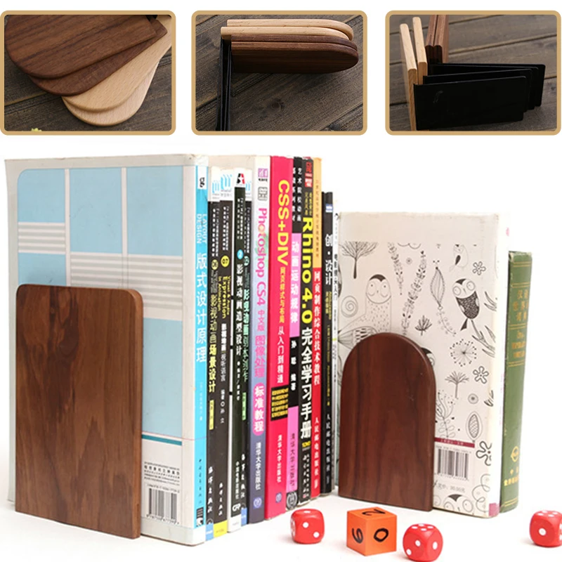 Imagem -05 - Natureza Desktop Madeira Bookends Walnut Beech Bookends Organizador do Livro Desktop do Escritório Home Book Termina Stand Holder Bookrack