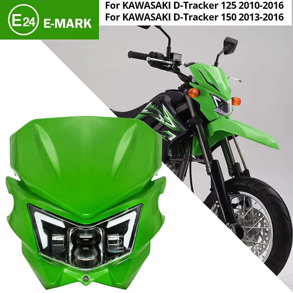 

E24 LED Headlight DRL Dirt Bike Projector With Green Mask For Kawasaki KLX 125 2010-2017 KLX 450R 2008-2023 KLX125 KLX450R