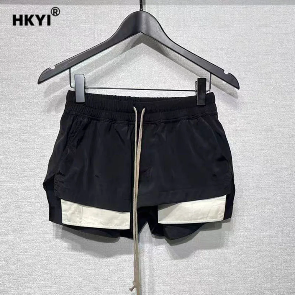 

HKYI women's summer high waisted pants with exposed pockets, elastic four corner shorts wide leg pants