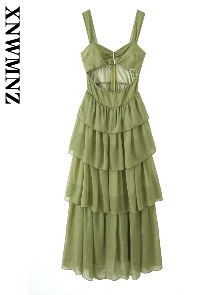 XNWMNZ 2025, Sommer-Dame, sexy Club-Schulter, breiter Schultergurt, Midi-Kleider, schick, Party, Frau, grün, ärmellos, einfach, rückenfrei