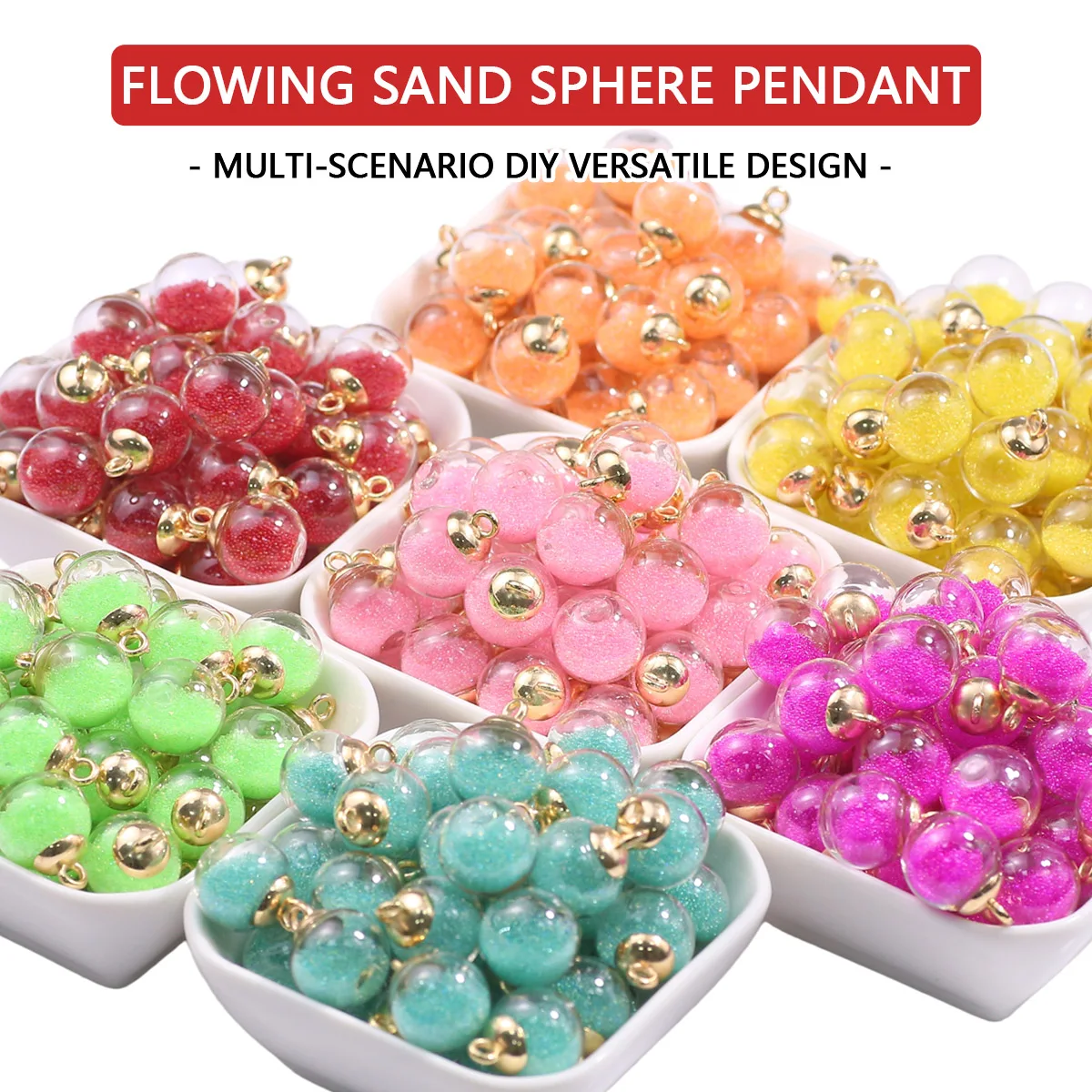 10Pcs 16mm Glass Flowing Sand Sphere Pendant Earring Charms For DIY Keychain Bracelet Necklace Jewelry Making Accessories