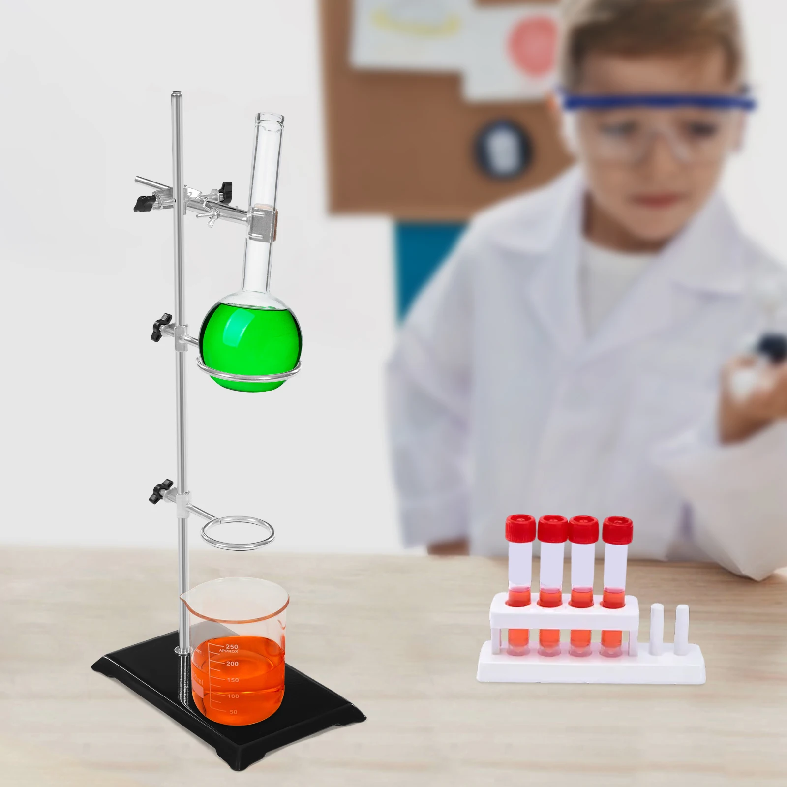 Lab Stand Support Laboratory Retort Set Steel Lab Stand 21" Rod with Ring and Clamp, Adjustable Laboratory Support Stand