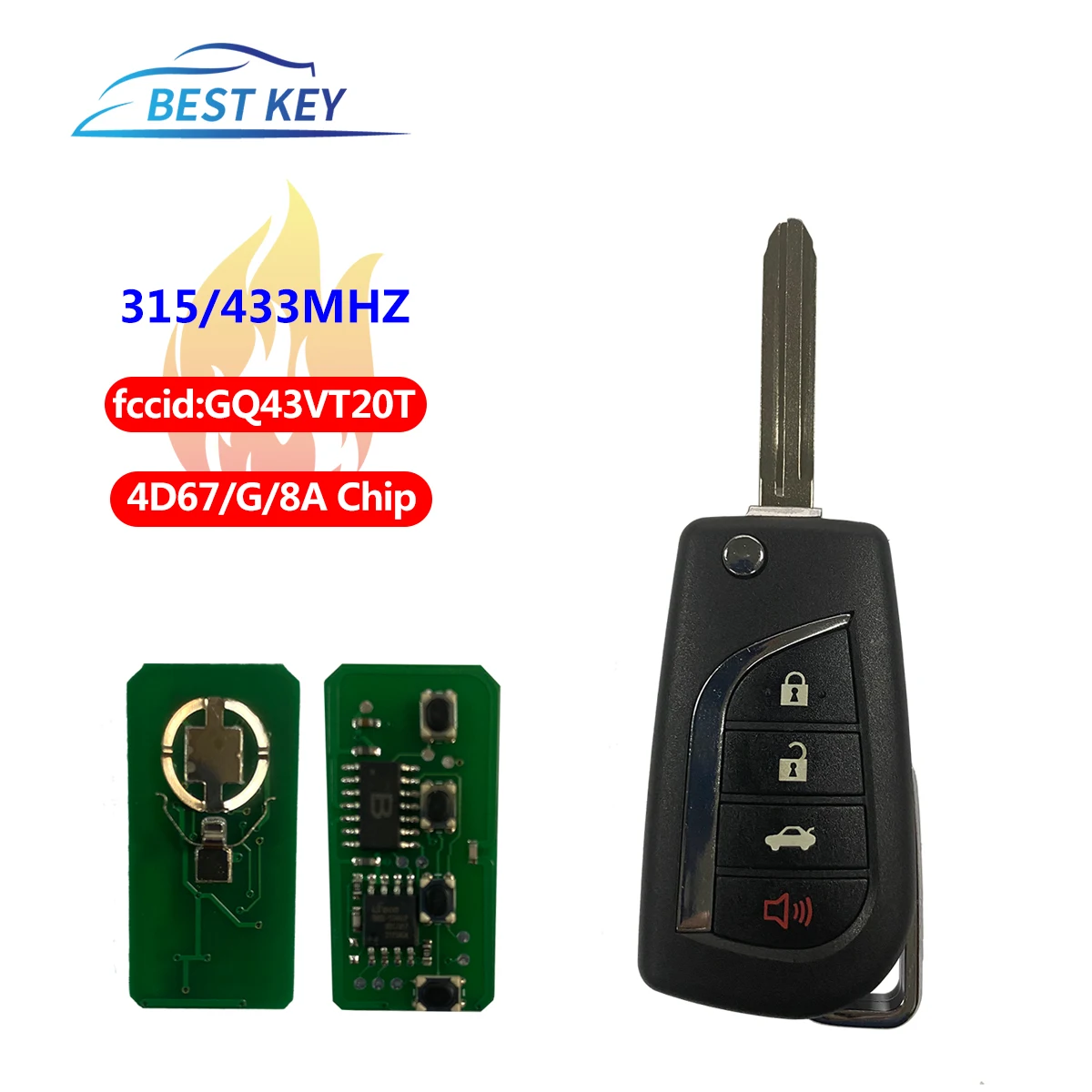 BEST KEY Remote Key For Toyota Camry Highlander Sequoia Sienna Tacoma Tundra Auto Smart Control Replace Key GQ43VT20T  4 Buttons