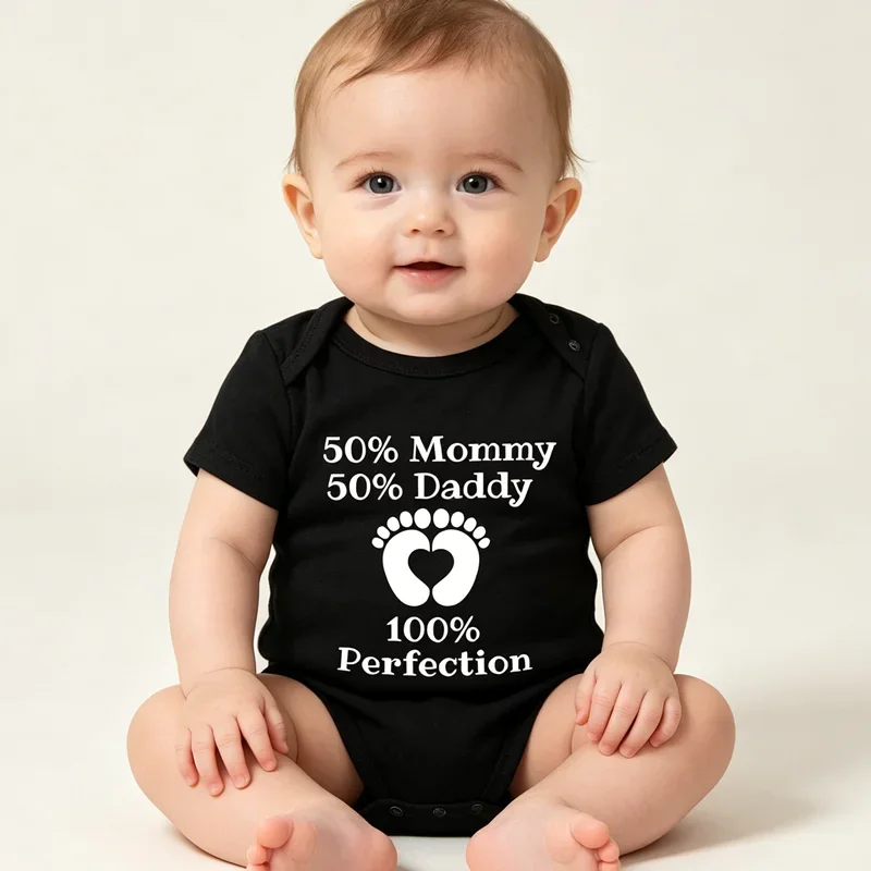 Newborn Baby Boy Girl Clothes 50% Mommy 50% Daddy Equal 100% Perfection Funny Letter Printed Baby Rompers Outfits