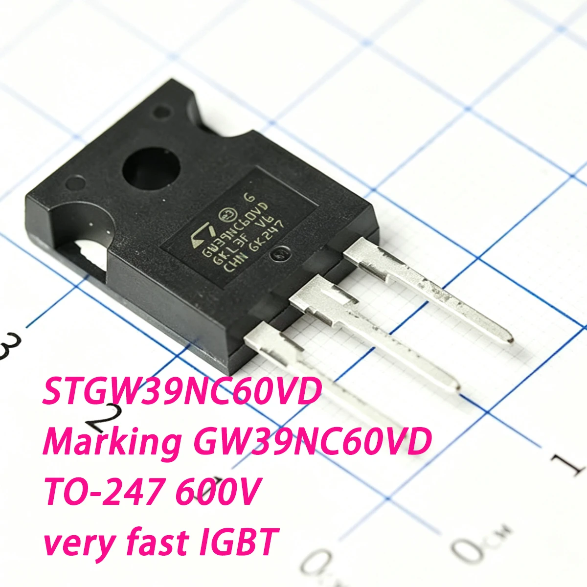 2PCS STGW39NC60VD Marking GW39NC60VD TO-247AC-3 600V 40A 80A 220A 30A 250W NEW Original very fast IGBT Transistor GW39NC60VD