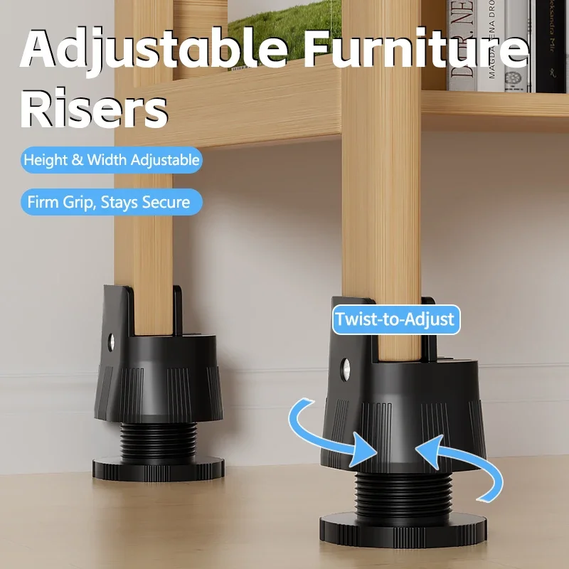 4-Pack Factory Direct Furniture Leg Risers – Clamp-On Base, Width Adjustable, Anti-Slip Table/Chair Leg Elevators