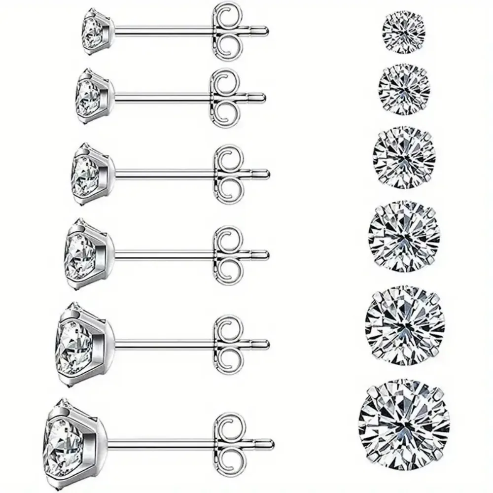 

5 Pairs Flat Back Earrings Stainless Steel Stud Earrings Brithstone Synthetic Cubic Zirconia Studs Surgical Steel Cartilage KK