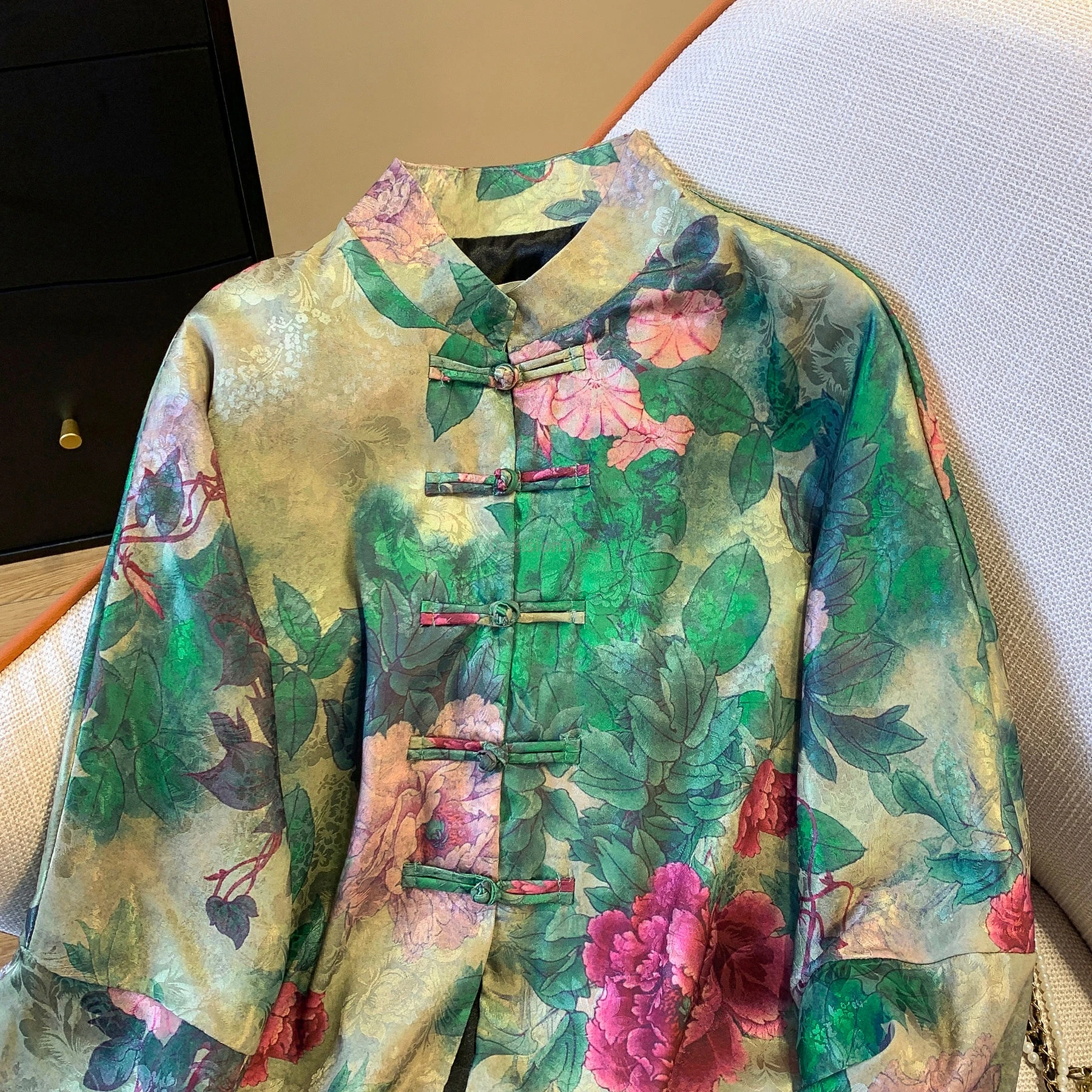Improved National Style Vintage Modern Hanfu peony Printing Women Jacket Chinese Tang Suit Top Women Spring Autumn Coat