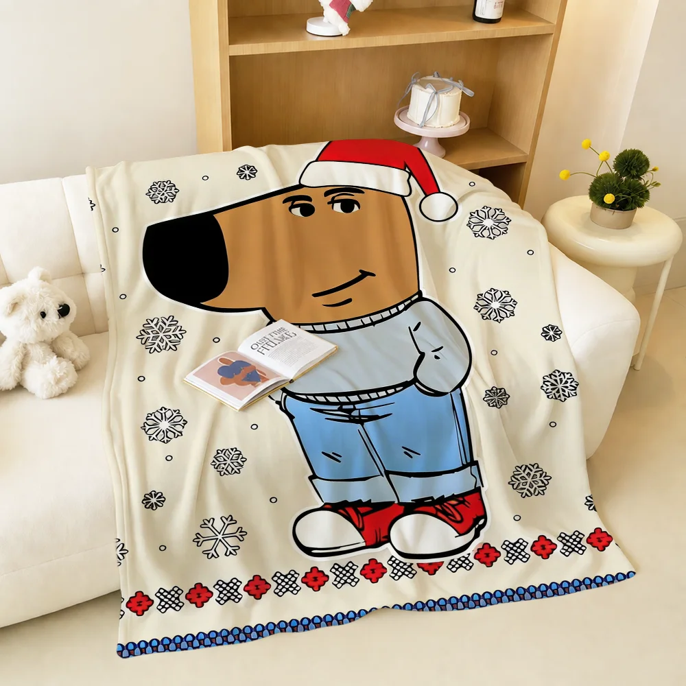 Cute Fun Cartoon Dog C-Chill Guy Meme Warm Soft Plush Blanket Sofa Living Room Nap Home Bedroom Travel Gift Flannel Pet Hogar