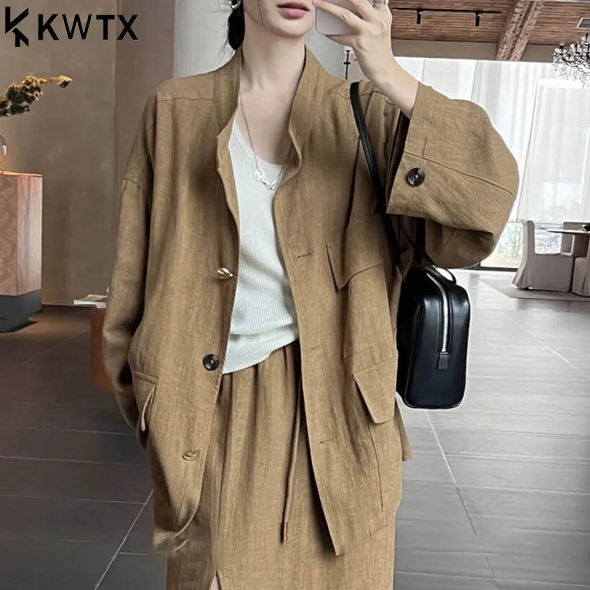 

Женская укороченная ветровка рами KWTX — универсальная куртка большого размера, текстурированное повседневное пальто, свободный крой с длинными рукавами