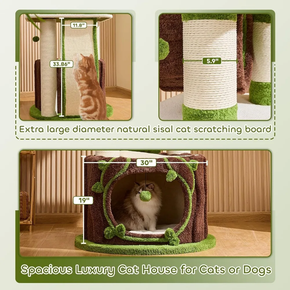 73 inch high indoor cat tree, tower with cat bed and sisal scratching board, multi-level house and cat climbing platform