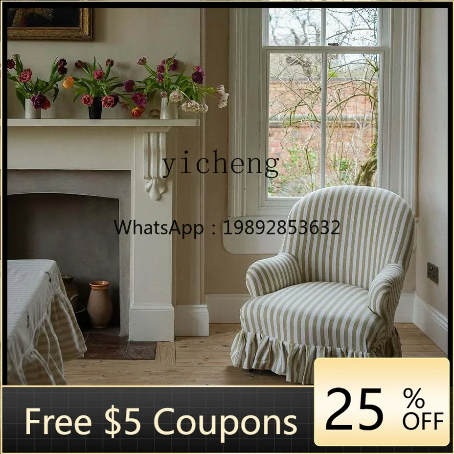D24- French Retro Single Sofa Living Room Vintage Style Conversation Chair Living Room Bedroom Country Style Leisure Chair