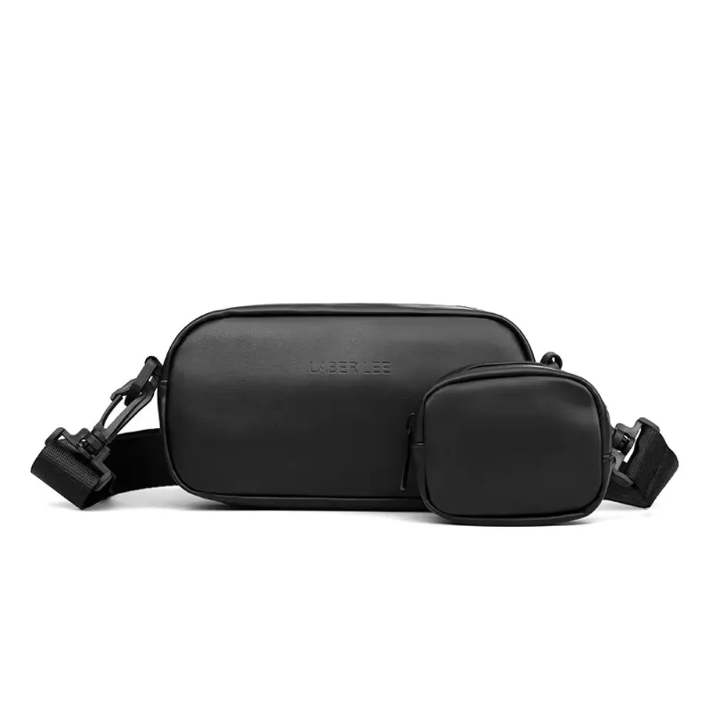 

Casual PU Leather Crossbody Bag Portable Black Chest Bag with A Small Bag Men's Phone Bag Unisex