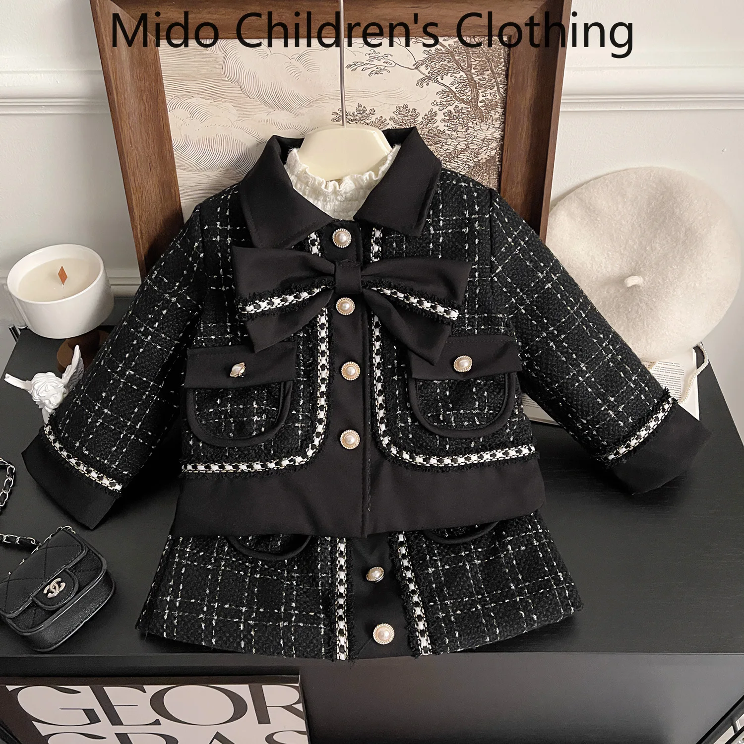 

Korean version cotton girls winter suit fashion children's temperament thickened small perfume jacket short skirt two-piece set