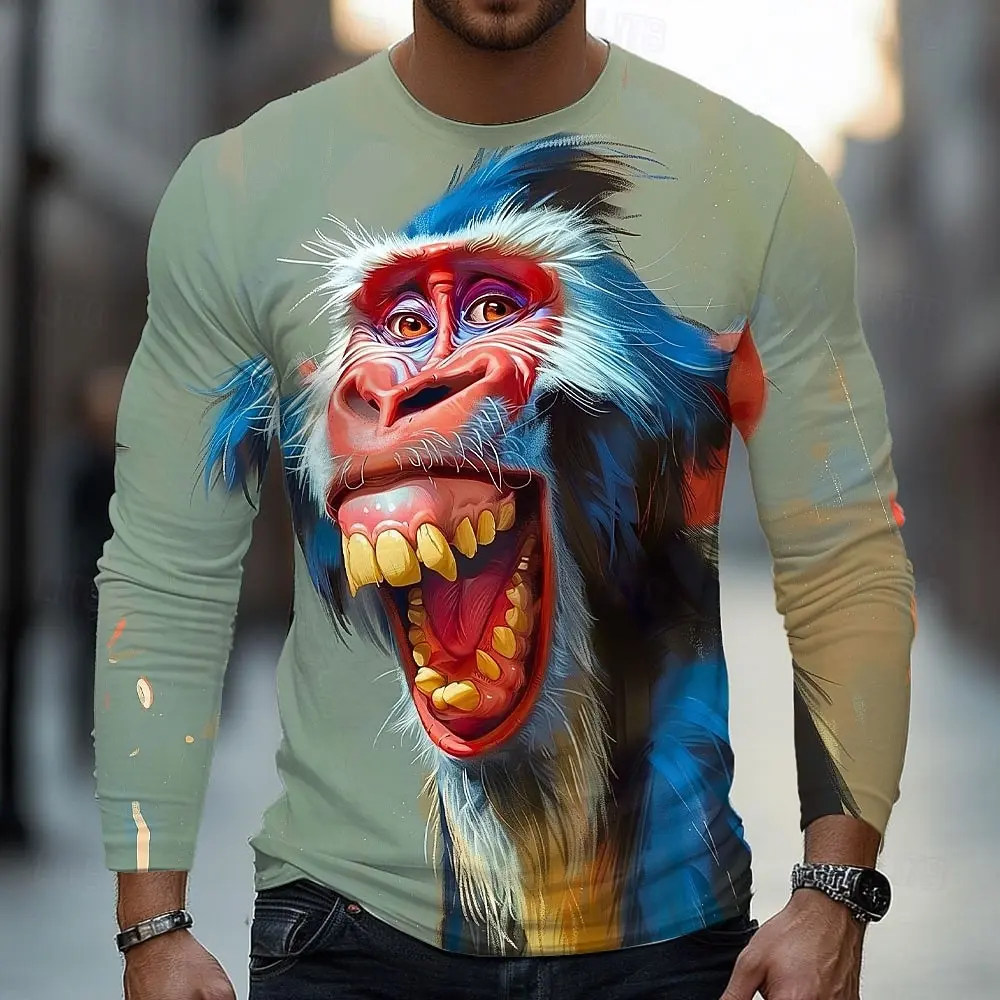 2025 Fall Winter 3D Funny Animal Printed Men's Crew Neck Long Sleeve T-Shirts For Men Streetwear Casual Tops Funny Apparel