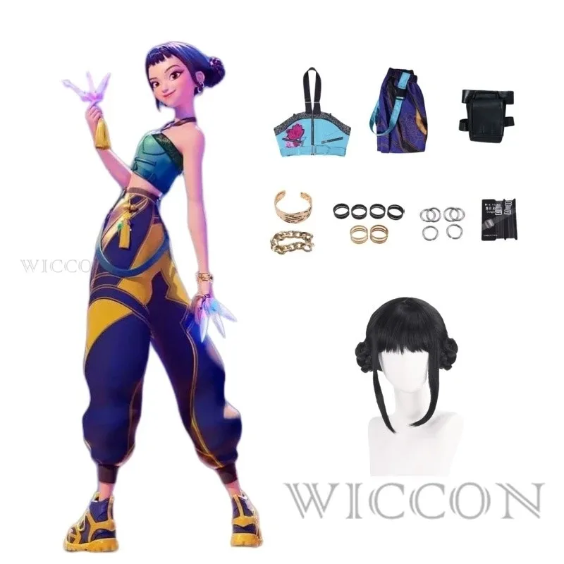 Kpop huntrix zoey cosplay traje peruca rumi mira palco uniforme brincos superiores superstar caçadores de demônios menina feminino conjunto terno de halloween