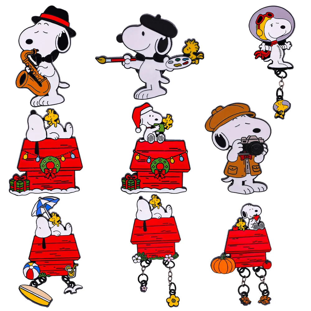 9 Pcs Cartoon Element Animals Brooch White Dog Enamel Pin Metal Badge Jewelry Backpack Clothing Accessories Festival Gift
