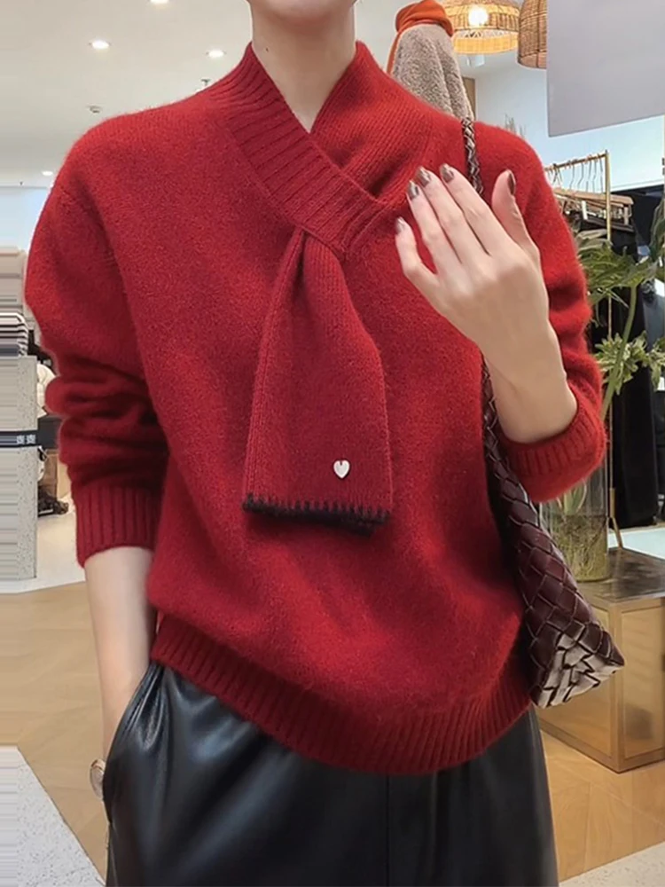 

Стильный шарф-свитер для женщин: свободный повседневный топ в корейском стиле, утепленный, универсальный, омолаживающий, модный, новинка зимы