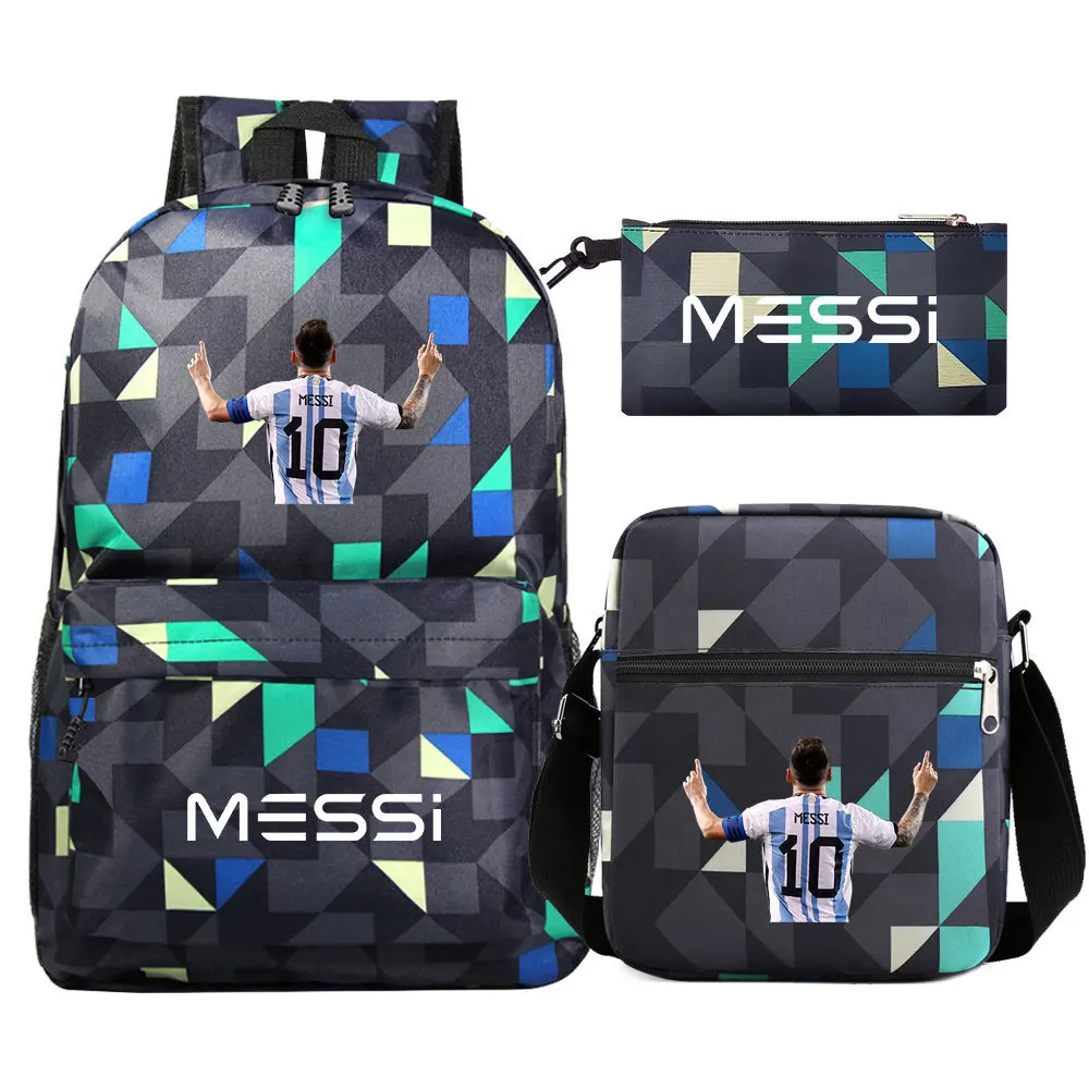 Messi-Sacs à dos College étoiles de football, légers, simples, sacs d\'école pour ordinateur portable, lycéens, nouveaux, 3 pièces