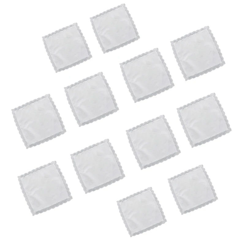 12 Pack Vintages Elegant Handkerchief Washable White Cotton Laces Handkerchief