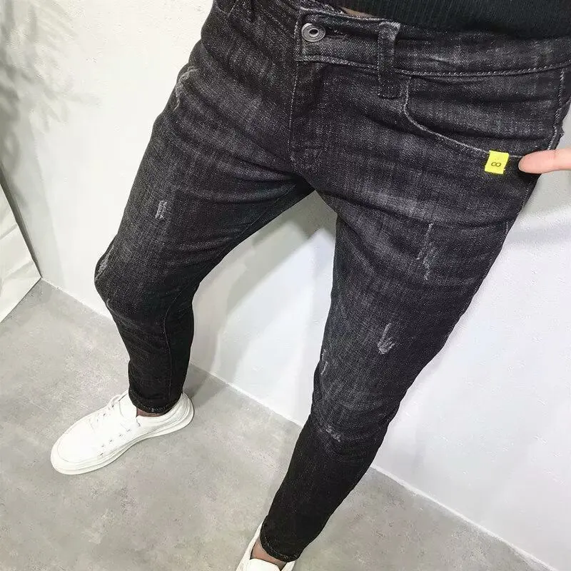 

Slim Fit Men's Jeans Elastic Cuff Low Waist Denim Faionable Korean Sle Youth Trendy Straight Leg Non-Stretch Autumn Wear