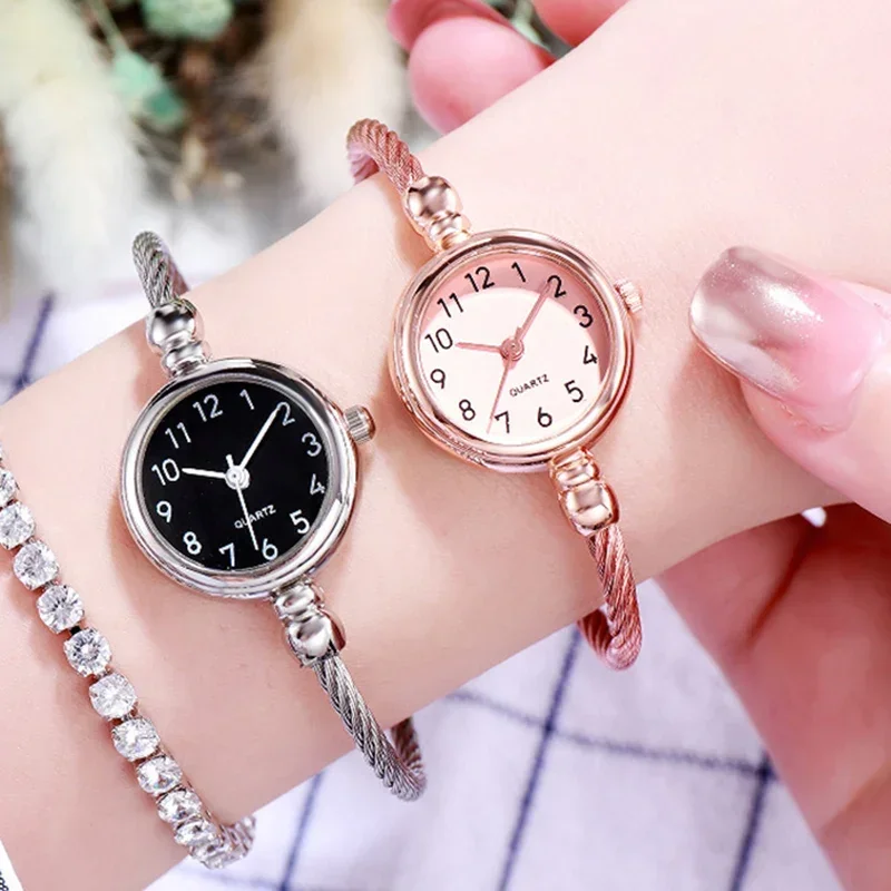 Women Watches Small Gold Bangle Bracelet Watch Stainless Steel Retro Ladies Quartz Wristwatch Fashion Casual Thin Chain Watches