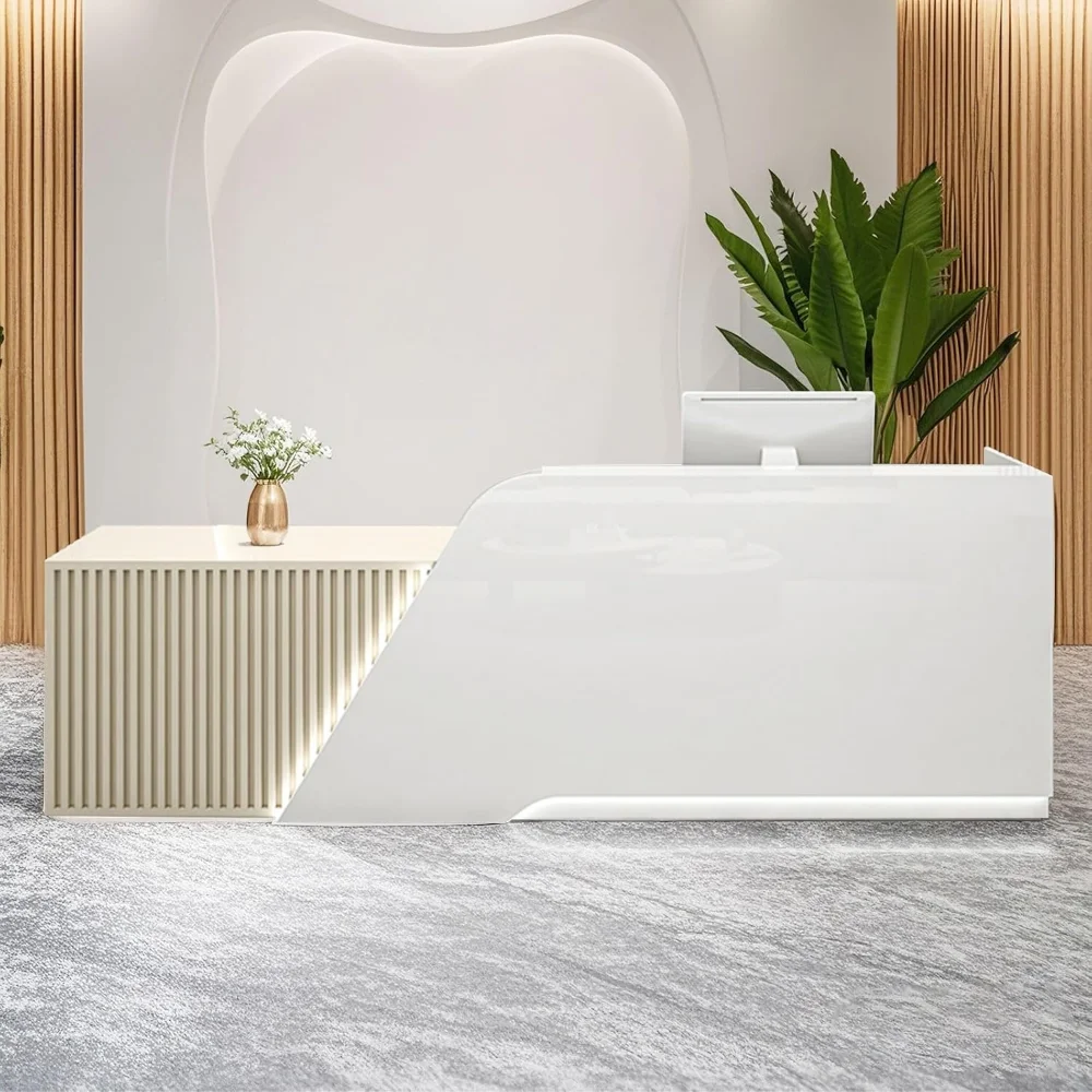 

Front Desk Modern Reception Desk with Drawer & Cabinet, Retail Checkout Counter, Reception Table, Customer Service Table