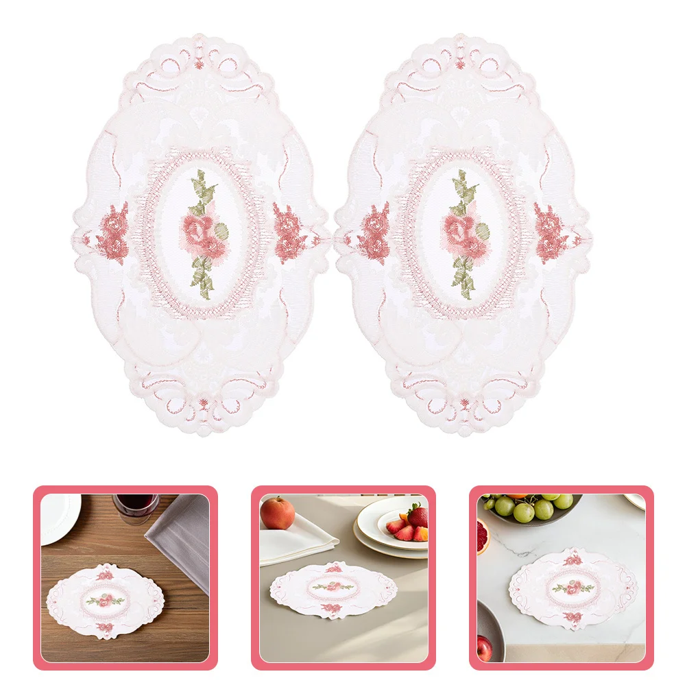 

4Pcs Lace Embroidered Place Mats Retro Oval Table Doilies French Crochet Wedding Party Tables Cup Coasters Decor