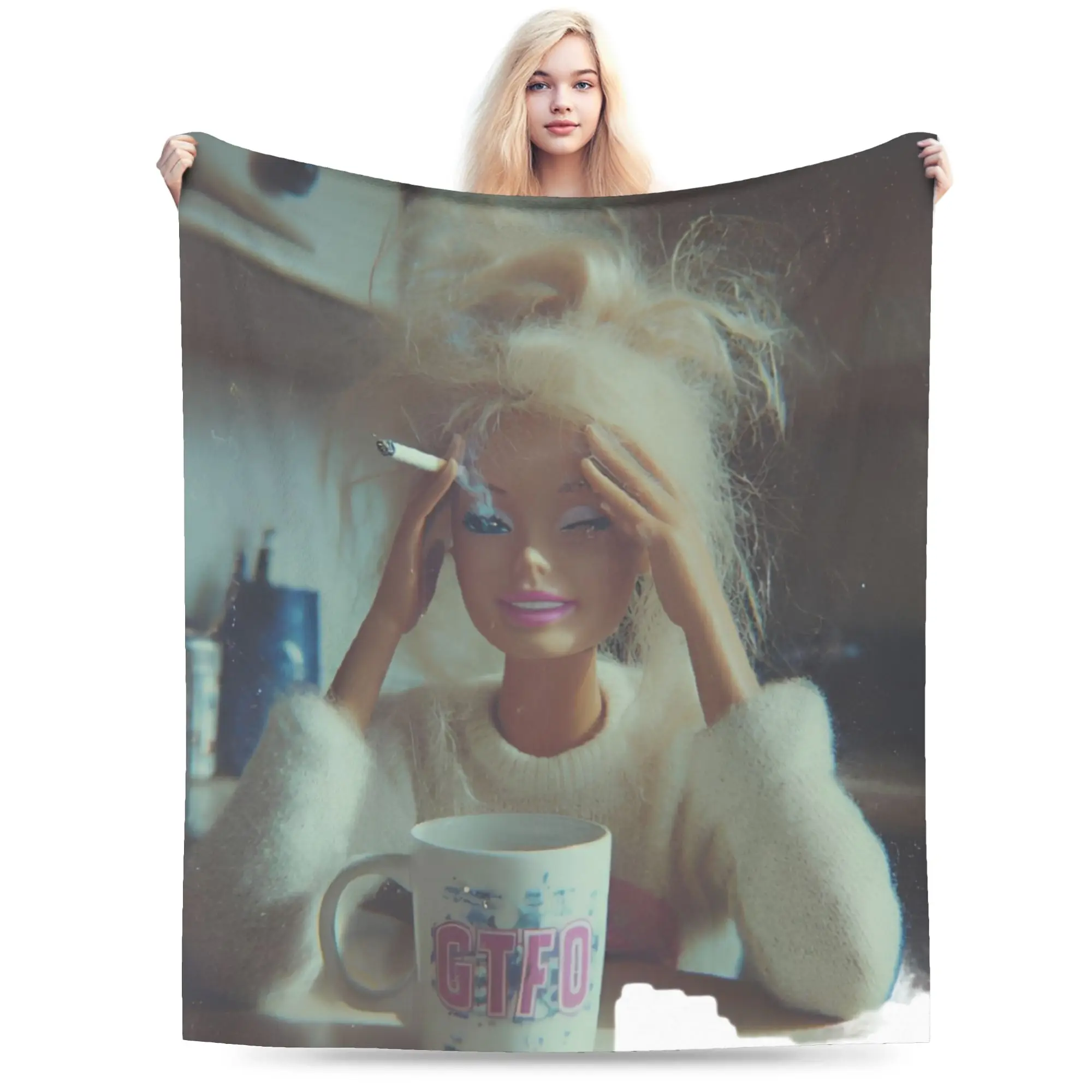 New Blonde Doll Disheveled Doll Blankets Soft Flannel  Relax Throw Blanket Machine Washable