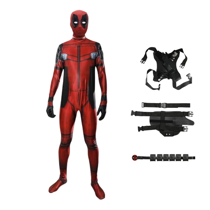 MINISO Deadpool Cosplay Costumes Boys Men Superhero Bodysuit Jumpsuit with Mask Accessories Halloween Party Clothes Outfits