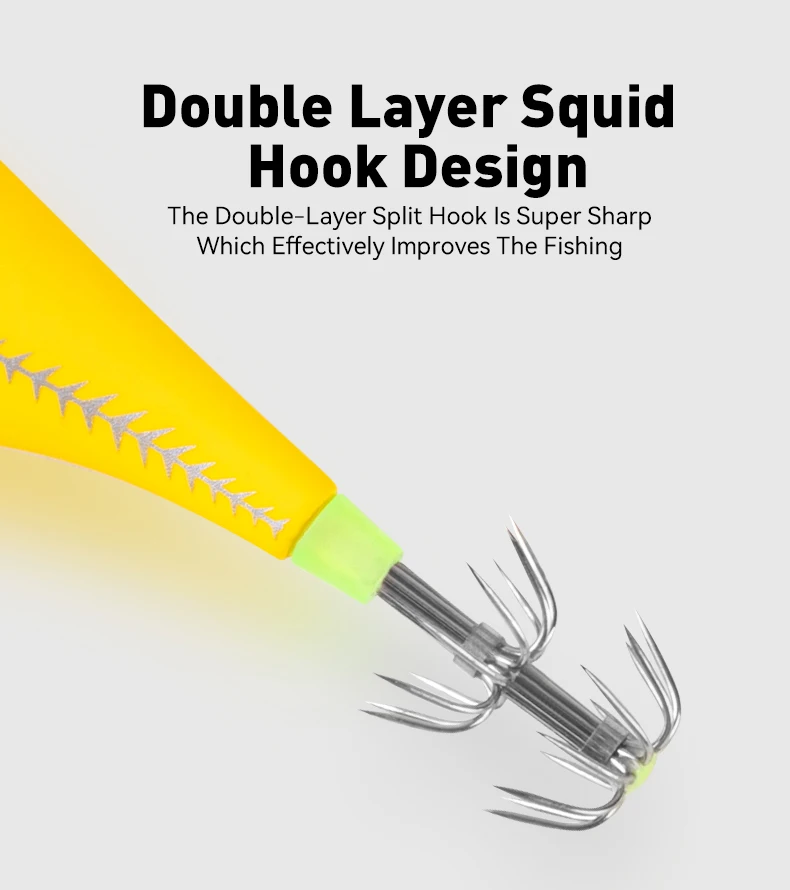 YOOFISH 5er-Set Tintenfisch-Jig-Köder 65mm 75mm Garnelenköder mit Leuchtschwanzhaken Angelköder Oktopus-Tintenfisch-Jigging-Haken für Salzwasser – Detail 6
