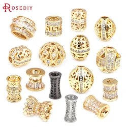 18K Gold Color Brass and Zircon Cylinder Barrel Shape Spacer Beads Bracelets Beads Diy Jewelry Making Accessories for Women