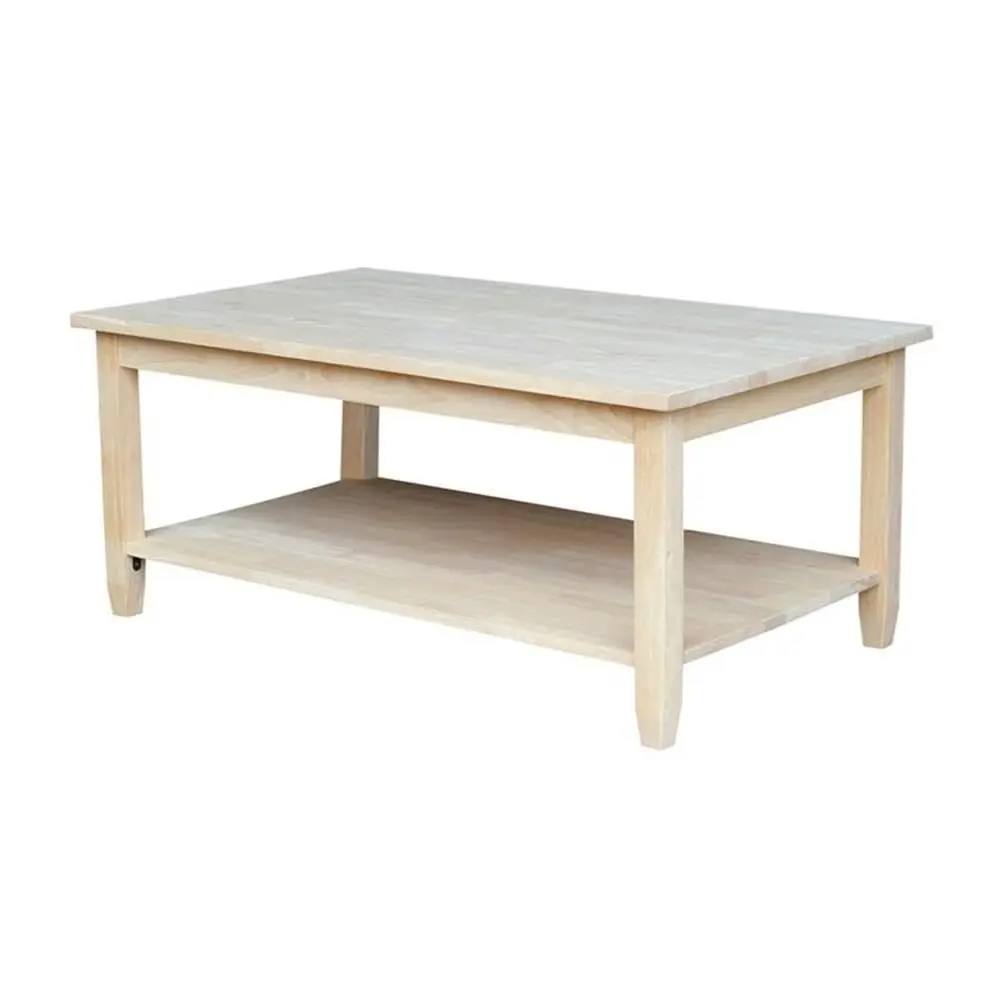 

Unfinished Solid Hardwood Coffee Table With Shelf