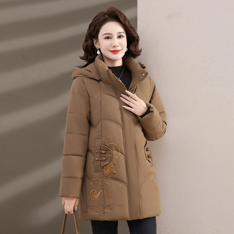 

Sli plus Size Cotton Jaet for Middle-Aged Women Winter Coat Embroidered down Cotton Clothes Autumn Winter Faionable C...