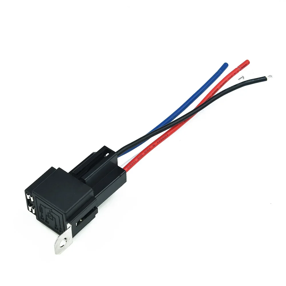 12V 30A SPST Relay With Socket Base 18AWG Cables And Fuse For Electric Winch Solenoid Replacement Applications