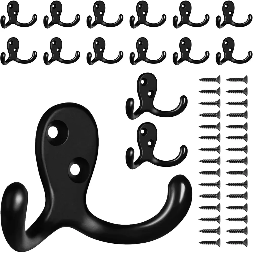 2-10Pcs Zinc Alloy Polished Silver Double Prong Wall Hooks Heavy Duty Metal Coat Hooks for Bathroom Kitchen Bedroom