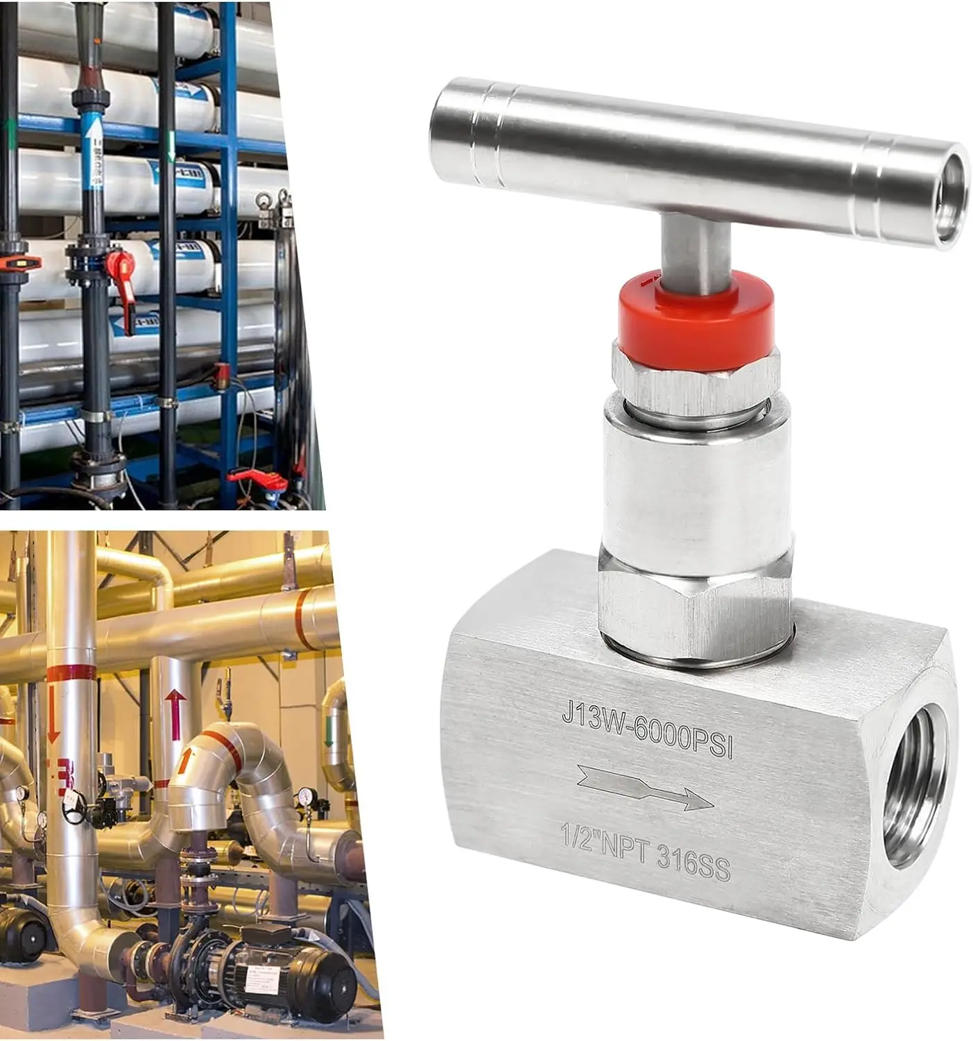 

Прямой игольчатый клапан из нержавеющей стали 316, промышленный гидравлический расход 6000 фунтов на квадратный дюйм для клапана контроля расхода воды, газа, масла (1/2 дюйма и 1/4 дюйма NPT)