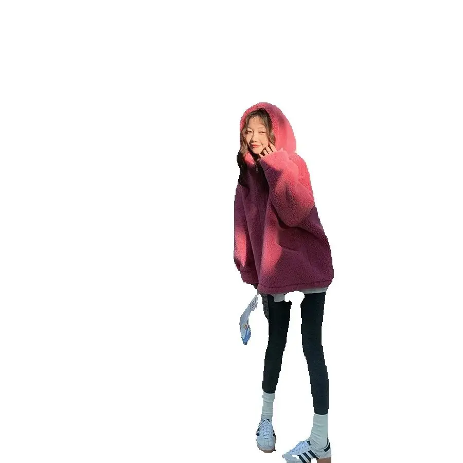 A Heavyweight Eco-Friendly Sheepskin Fur Coat For Women, A Warm Hooded Zipper Coat