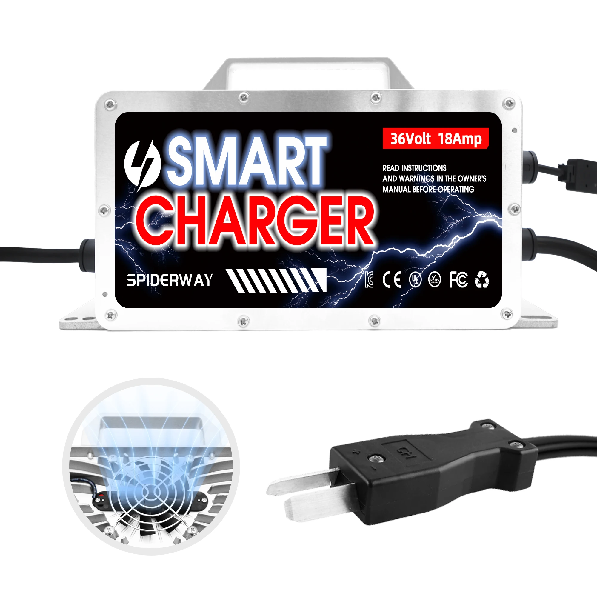

Golf Cart Battery Charger 36V 18A for EZGO Club Car Yamaha, Lead-Acid Battery Charger with Crowfoot Plug