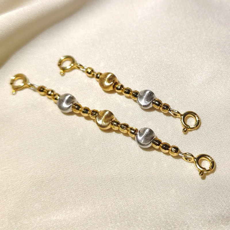 925-silver-double-tone-'s-eye-extended-chain-18k-gold-plated-laser-bead-facet-tail-chain-diy-fashion-jewelry-accessories