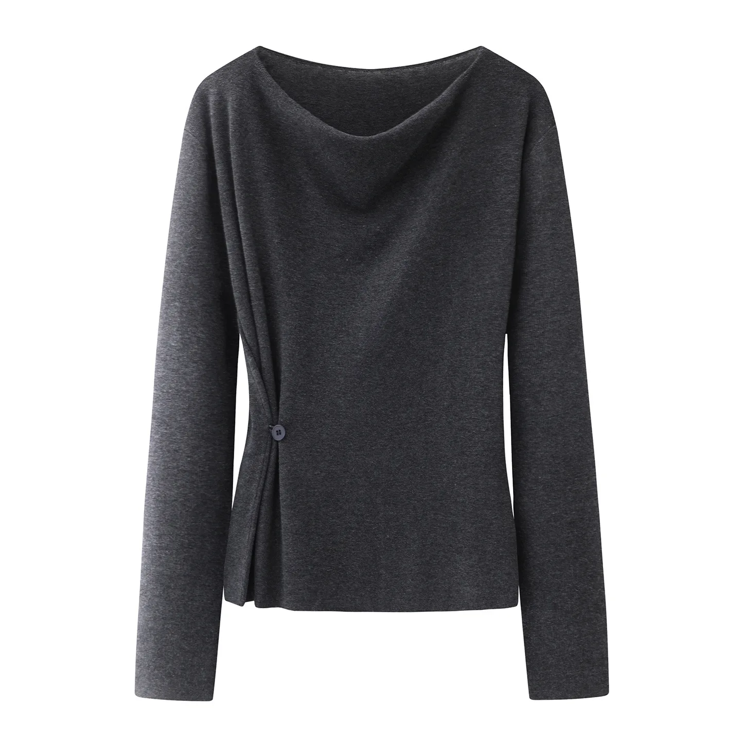 

Design French swinging collar diagonal buckle waist thin long-sleeved knitted sweater top 2511-63a