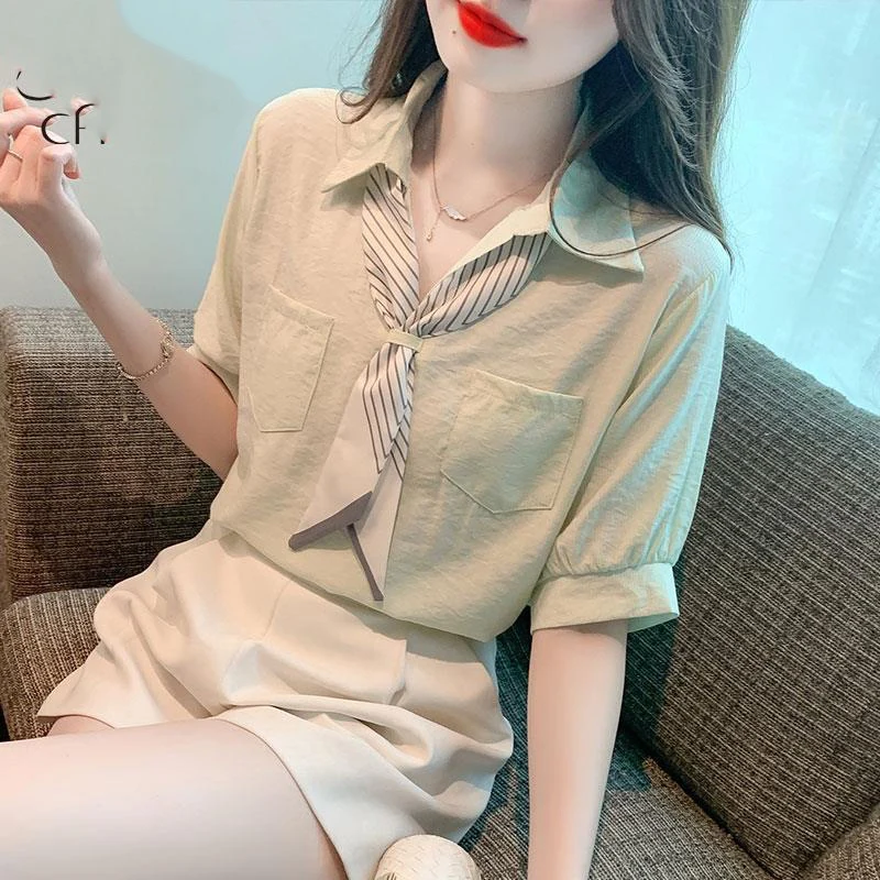 Polo Collar Age Reducing Short Sleeved Women's Shirt Summer New High-end Beautiful Unique Casual Sweet Shirt Top for Women