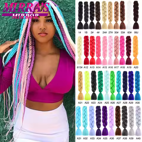 24 Inch Jumbo Braids Extensions Synthetic Braiding Hair Afro Ombre Color Fake Hair for Woman Braid Purple Blue Pink White Hair