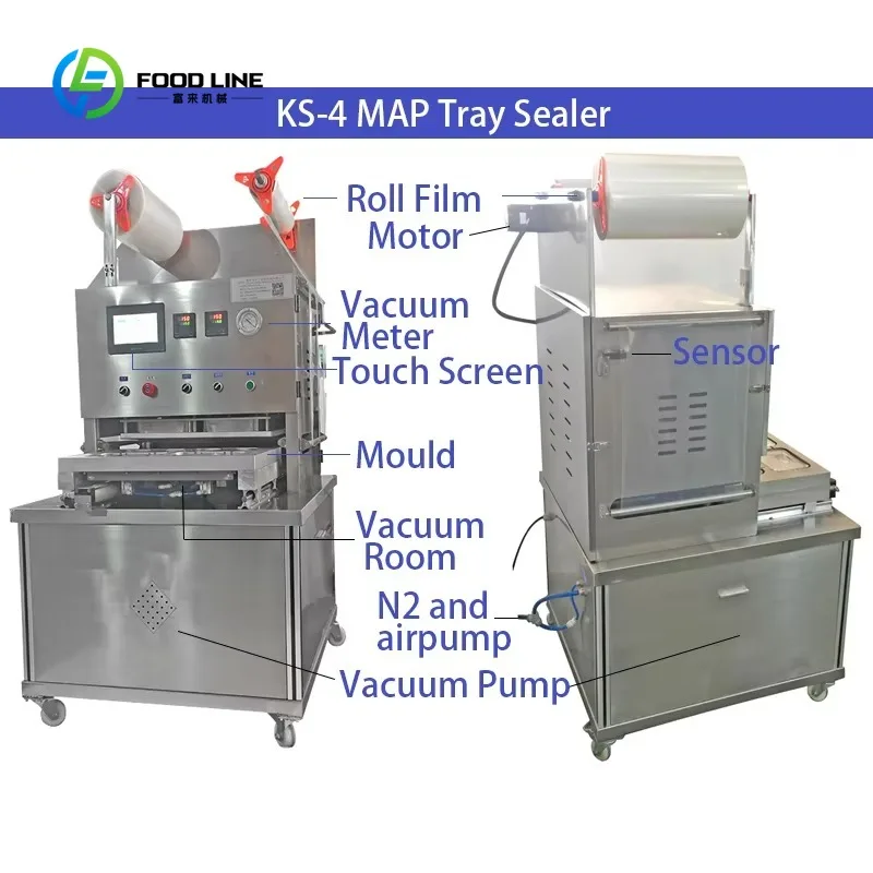 Customized Vertical Nitrogen Gas Flushing Tray Sealer Pneumatic Meal Tray Sealing Machine for Beverage Food Snacks